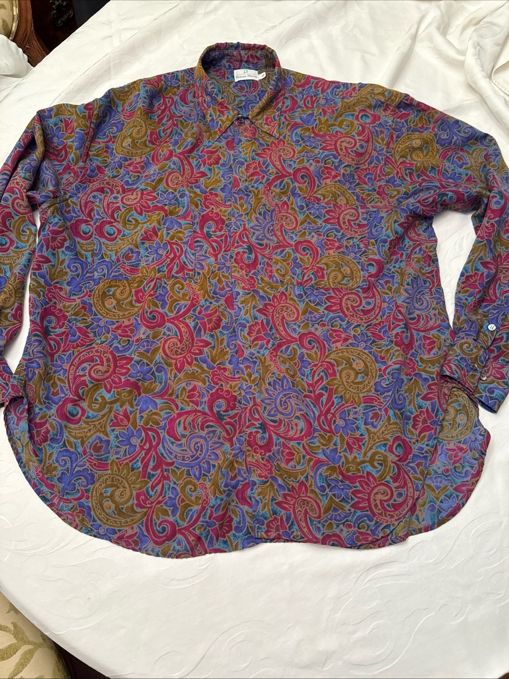Men’s Neiman Marcus Paisley Button-Up Shirt - Pink, Blue & Brown XL